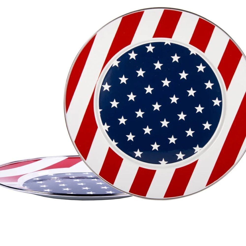 the Golden Rabbitt 8 piece patriotic enamel plate set